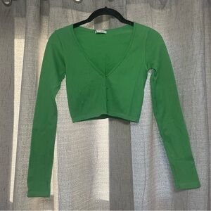 Zara Green V-Neck Ribbed Women's Top